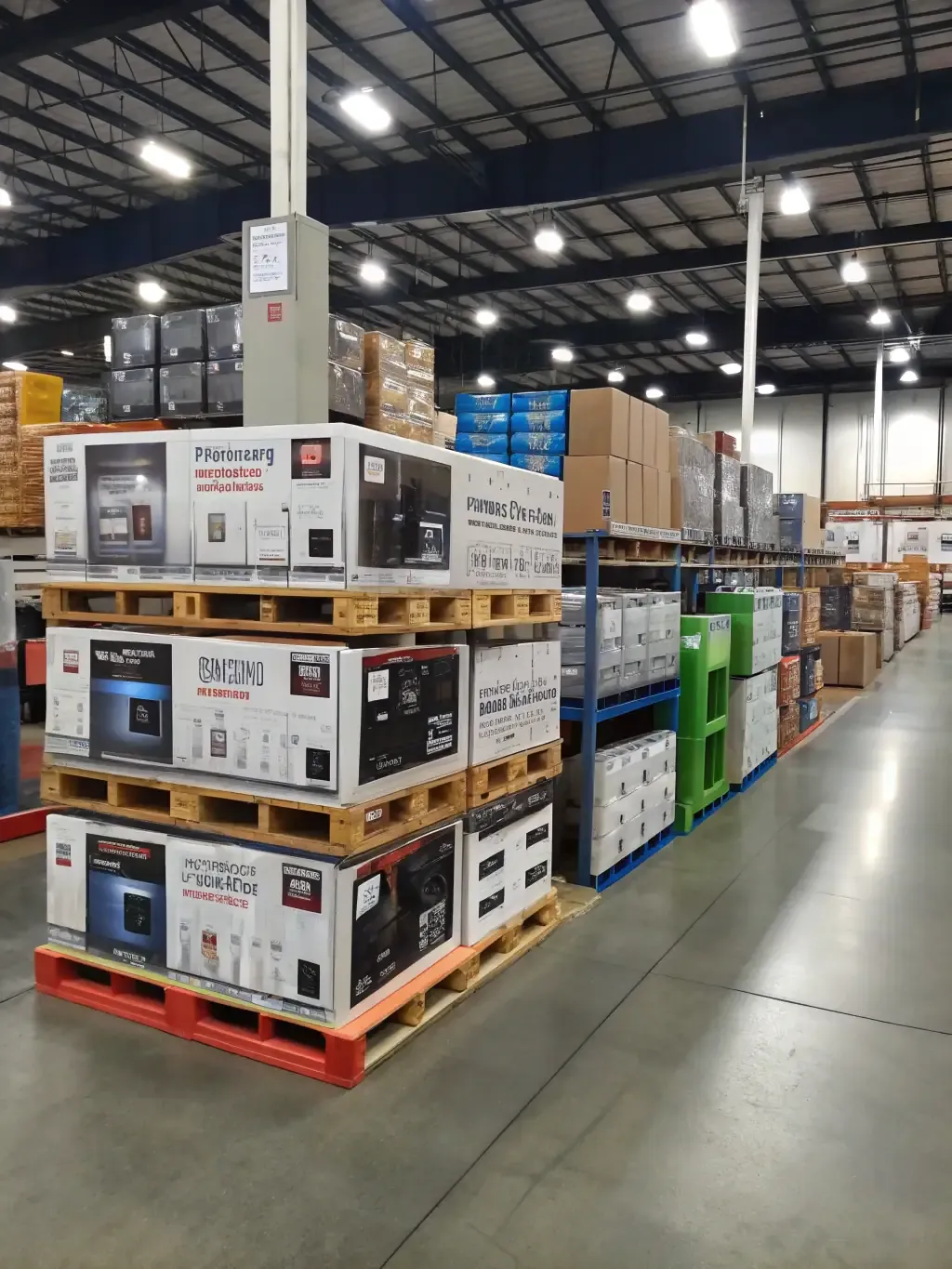 Boxed inventory staged on pallets and ready to ship