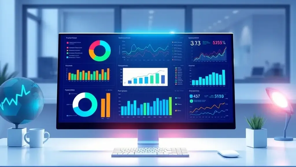 Inventory management dashboard with charts and stock metrics on a desktop monitor